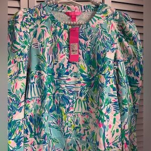 Lilly Pulitzer Jansen Sweatshirt Blue Ibiza Cabana Cocktail Print Size Small
